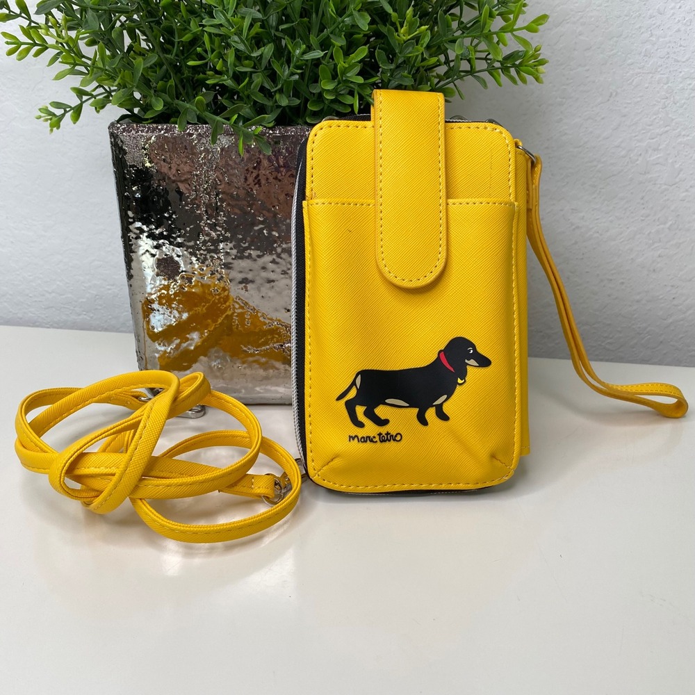 Marc Tetro Yellow‎ Dachshund Crossbody Phone Bag Wallet Card Holder